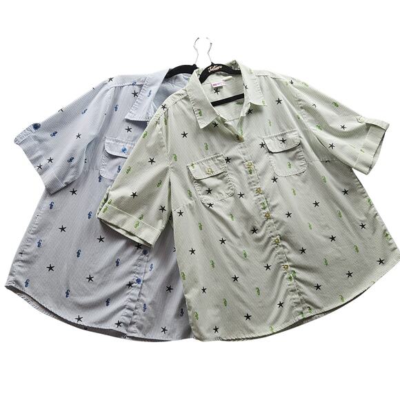 2-American Sweetheart Women's Blouses 1-Green 1-Blue Collar Button Front READ - Picture 3 of 7